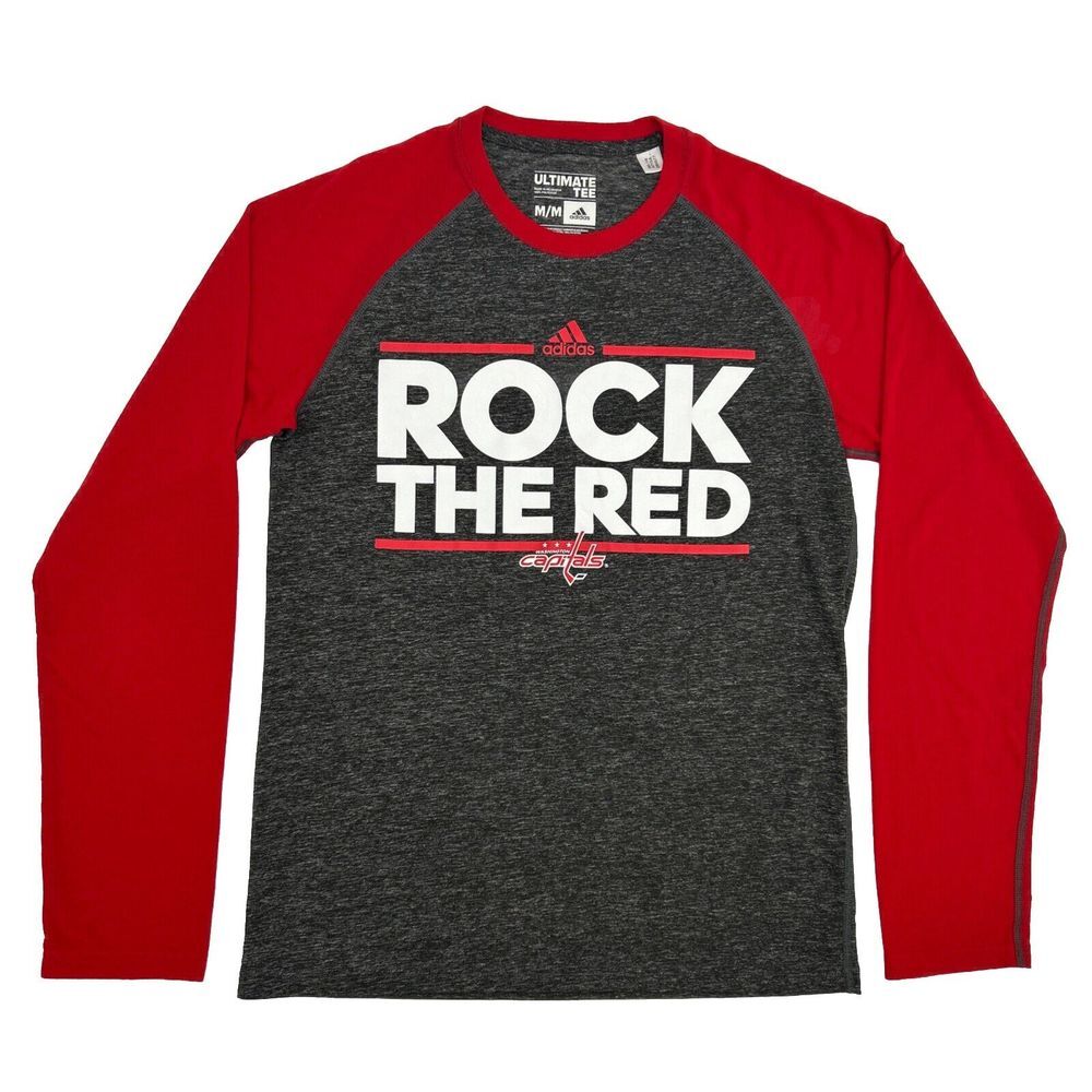 Washington Capitals Shirt Men's M Gray Red adidas Tee Rock The Red NHL‎